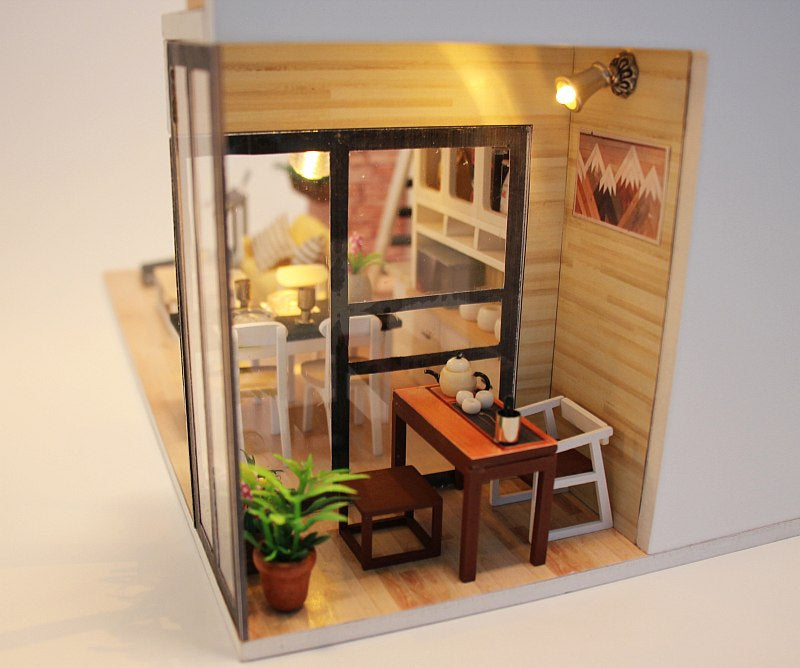 DIY M038 'Give You Happiness' Wooden Miniature Dollhouse w/ LEDs, Dust Proof Cover and Glues