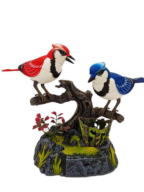 Electronic Sound-Activated Red and Blue Birds Pen Pencil Holder Unique Presents