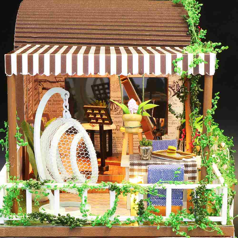 DIY M906 'Rainbow Café' Wooden Miniature Dollhouse w/ LEDs, Dust Proof Cover and Glues