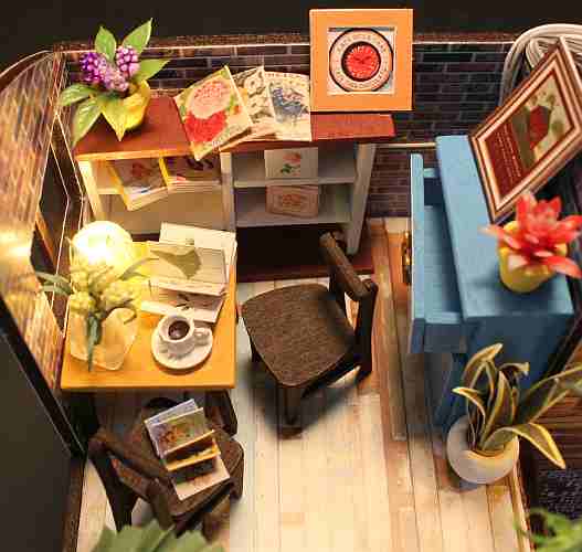 DIY Miniature Doll House 'Coffee House' w/ Glues and LEDs Handmade gifts Present, Wooden Crafts Furniture Kits (M027)