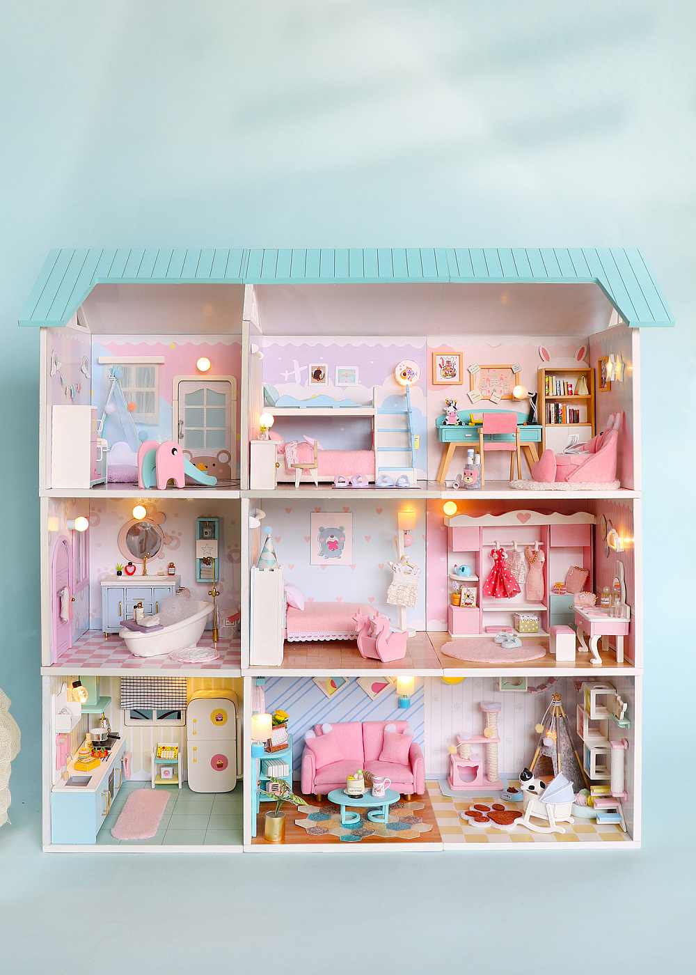 DIY Wooden Miniature "Lovely Cloakroom" (S2011) Doll house toy w/ LEDs, Glue and Dust Cover Birthday Gift