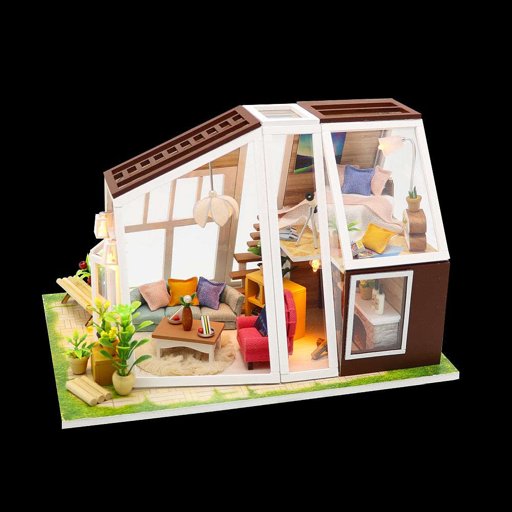 DIY Wooden Miniature Dollhouse M902 'The Aurora Hut' w/ LEDs, Dust Proof Cover and Glues