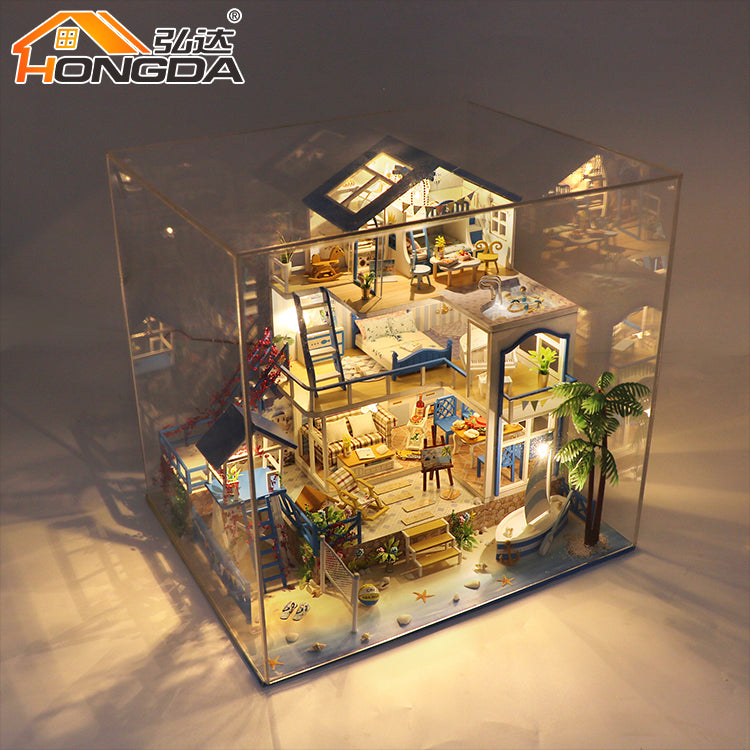 Hongda Dollhouse Furniture Kits (L906) 'Romantic Aegean Sea‘ w/Dust Cover and Glues Handmade Gifts Birthday Presents