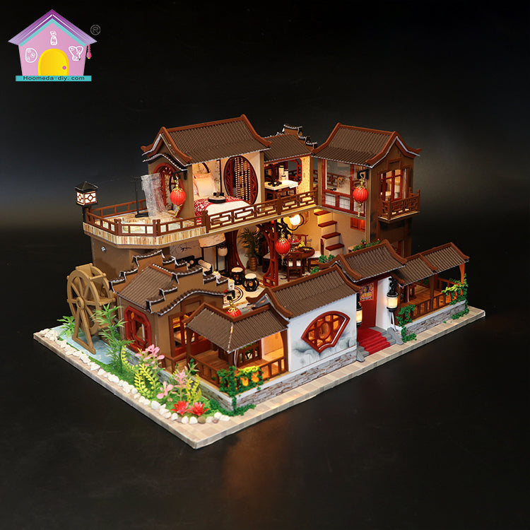 Wooden Dollhouse Furniture Kits "A Splendid Family "(L905) w/LED Lights, Dust Cover and Glues Handmade Gifts Birthday Presents