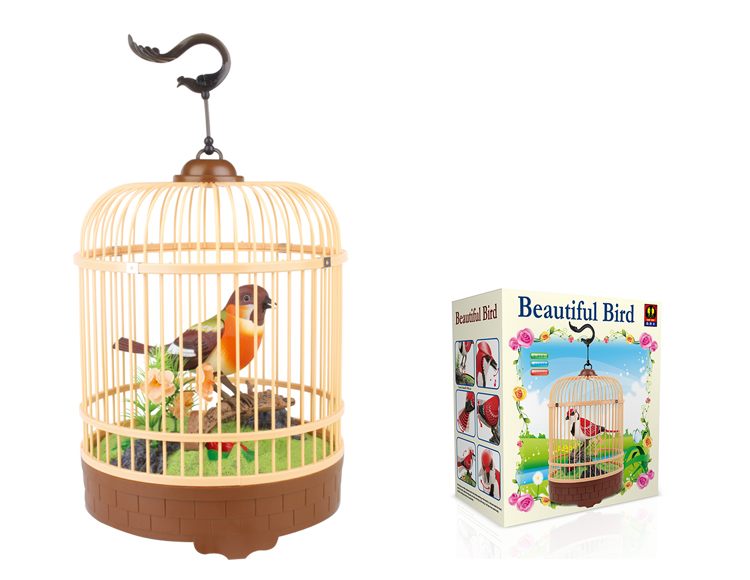 Sound Control Function Bird Pets in the Cage Red Bird Music Singing Bird Baby Toys Birthday Gift for Kids