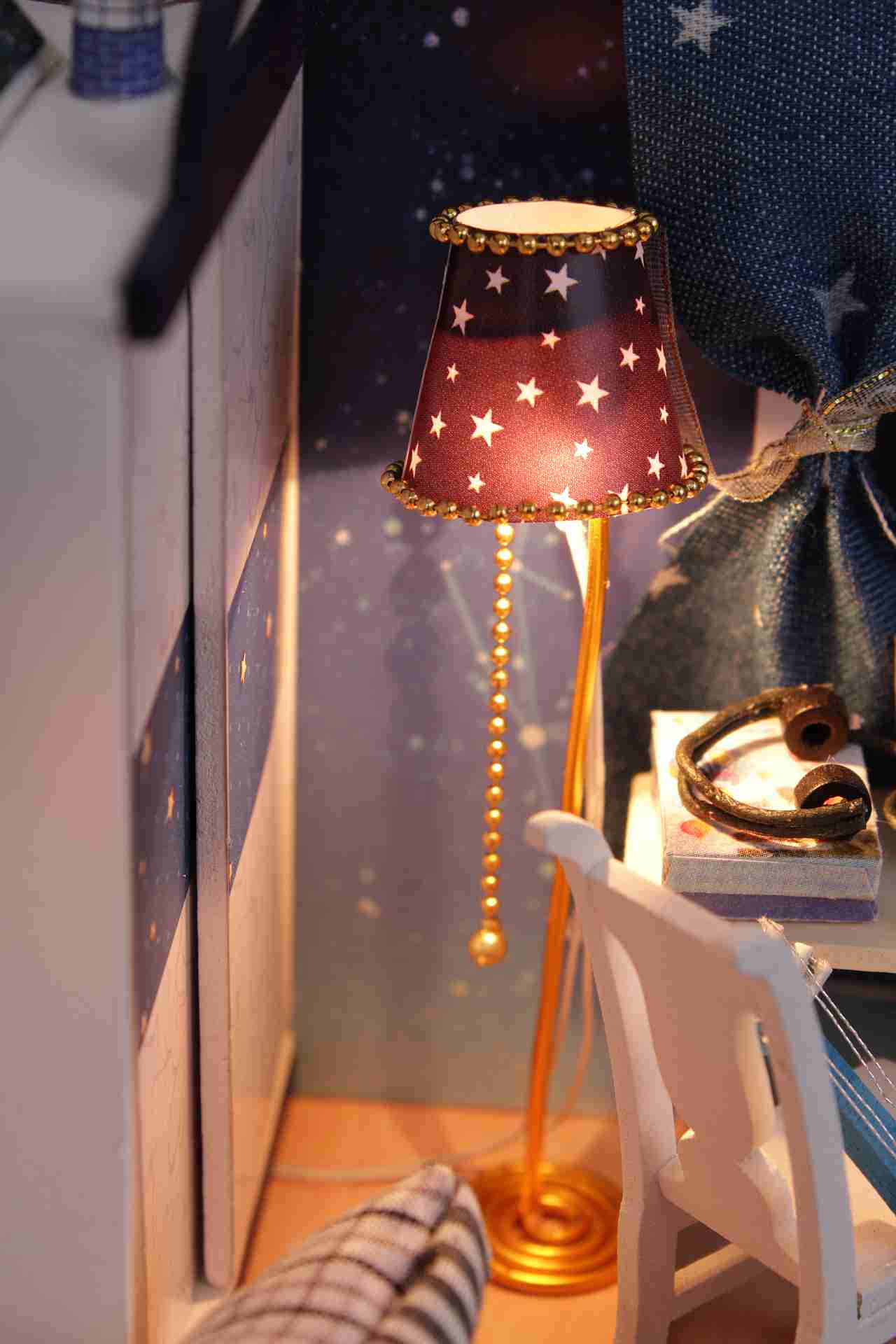 Wooden Miniature Dollhouse Furniture Kits 'Take You to See the Stars' w/LEDs, Dust Proof Cover and Glue Handmade Gifts Craft Presents