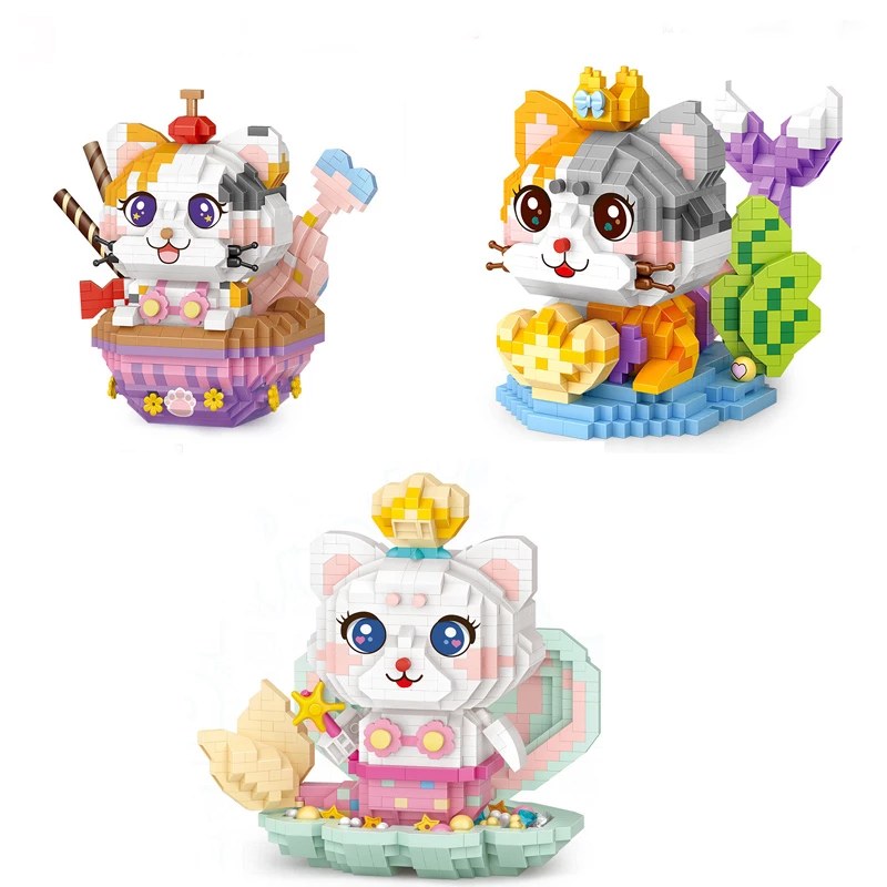 Loz White Kitten Mermaid Mini Daiamond Blocks Bricks Educational Toy Hobbies (8113)