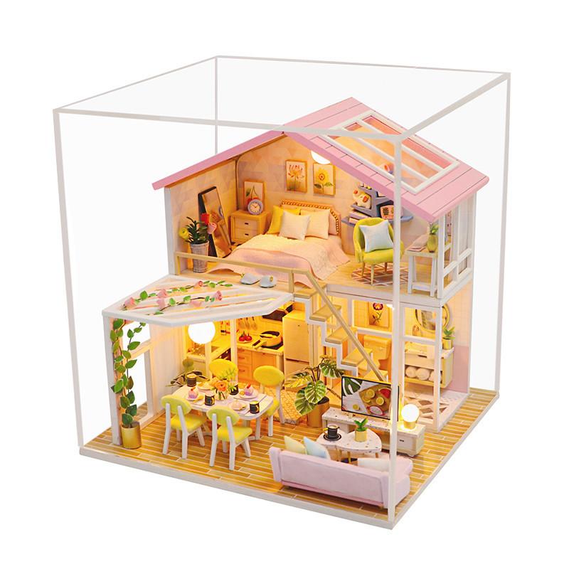 DIY Wooden Miniature Dollhouse 'Sweet Time‘ (M2001) w/ LEDs, Dust Proof Cover and Glues