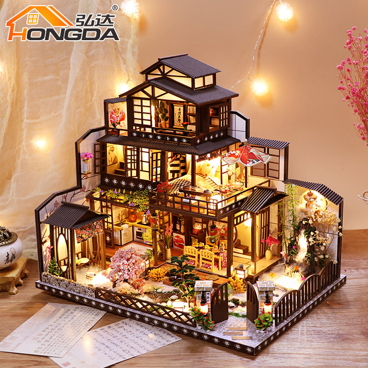 Wooden Miniature Dollhouse Furniture Kits "The Ancient Capital under Moonlight" (L2021) w/LED Lights, Dust Cover and Glues