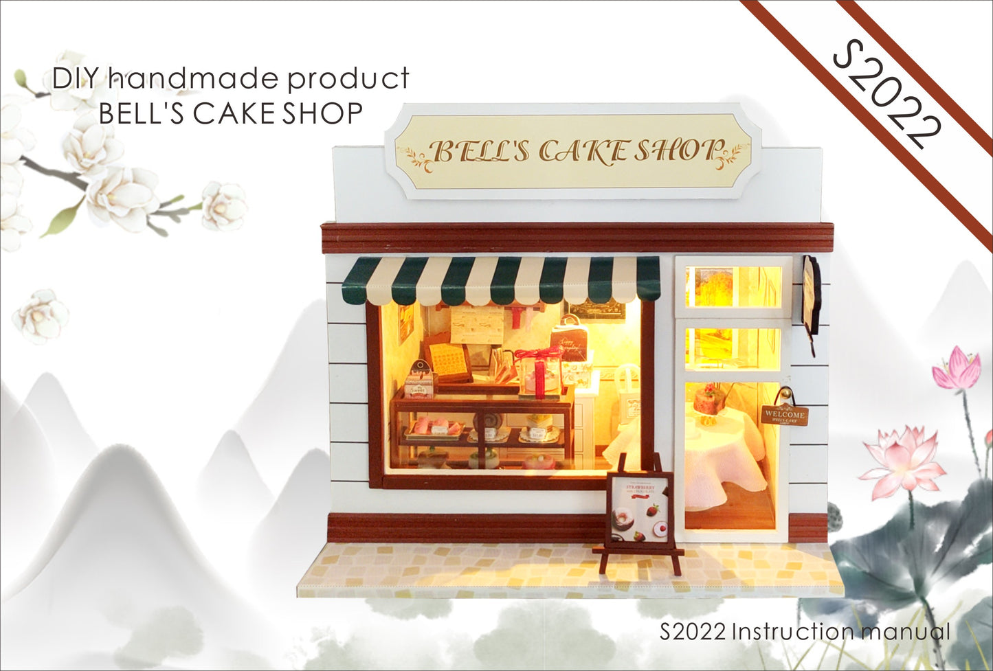 Wooden Miniature Dollhouse ’Bell's Cake Shop‘ (S2022) w/LED Lights and Dust Proof Cover and Glue