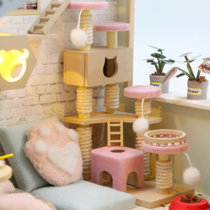 Hoomeda M2111 ’Cat Cafe Garden‘ w/LED Lights and Glues, Wooden Miniature Dollhouse Furniture Kits