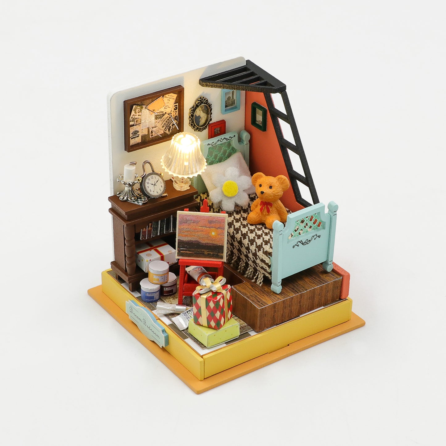 DIY "Dream Bedroom" S2302 Dollhouse Furniture Wooden Miniature Dollhouse w/ LEDs and Dust Proof Cover Toy Kits Fun Crafts