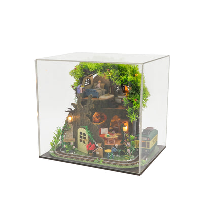 Dollhouse M2232 ’Forest Secret House‘ w/Dust Proof Cover, Music Movement, LED Lights and Glues, Wooden Miniature Dollhouse Furniture Kits