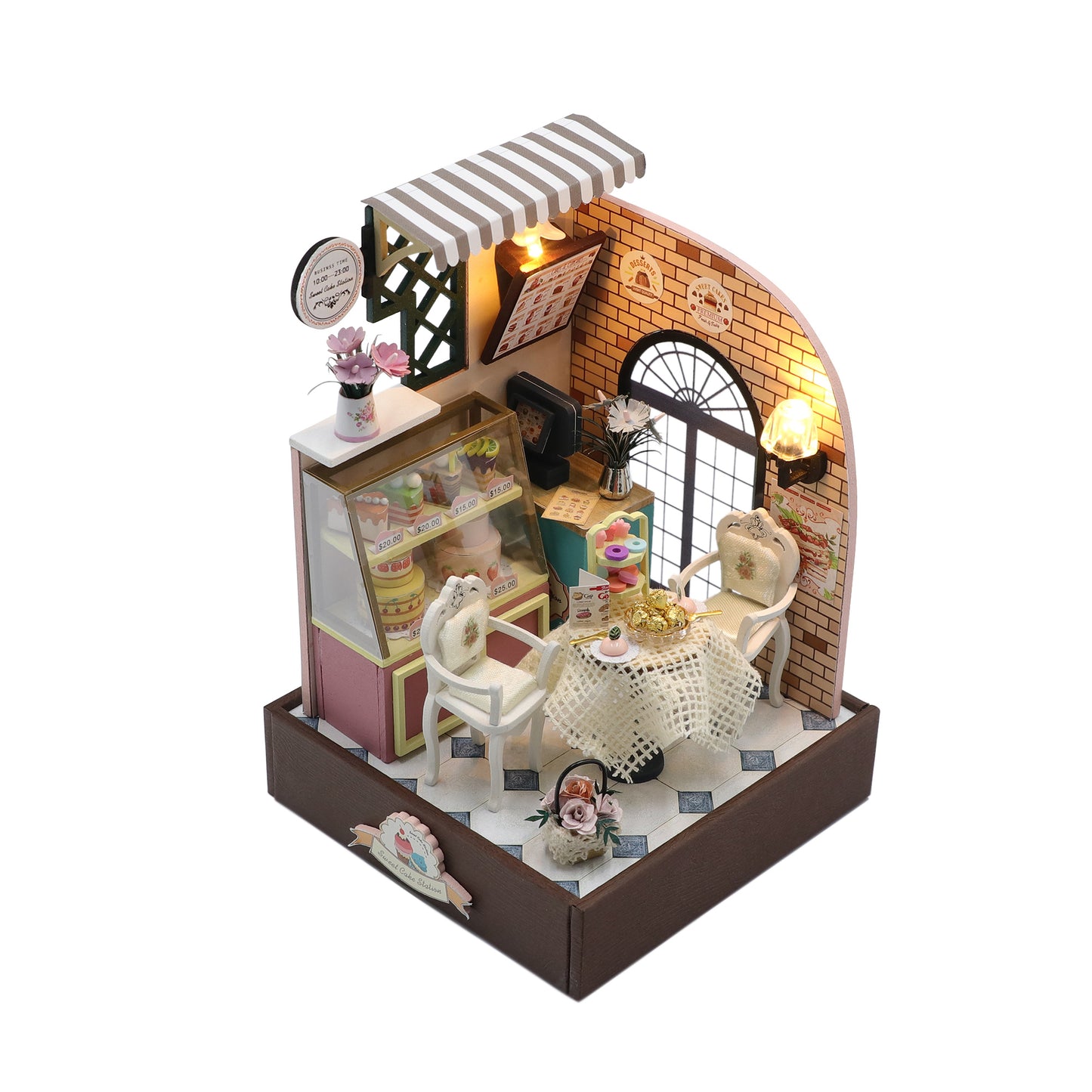 DIY "Sweet Cake Station" S2201 Dollhouse Furniture Wooden Miniature Dollhouse w/ LEDs and Dust Proof Cover Toy Kits Fun Crafts