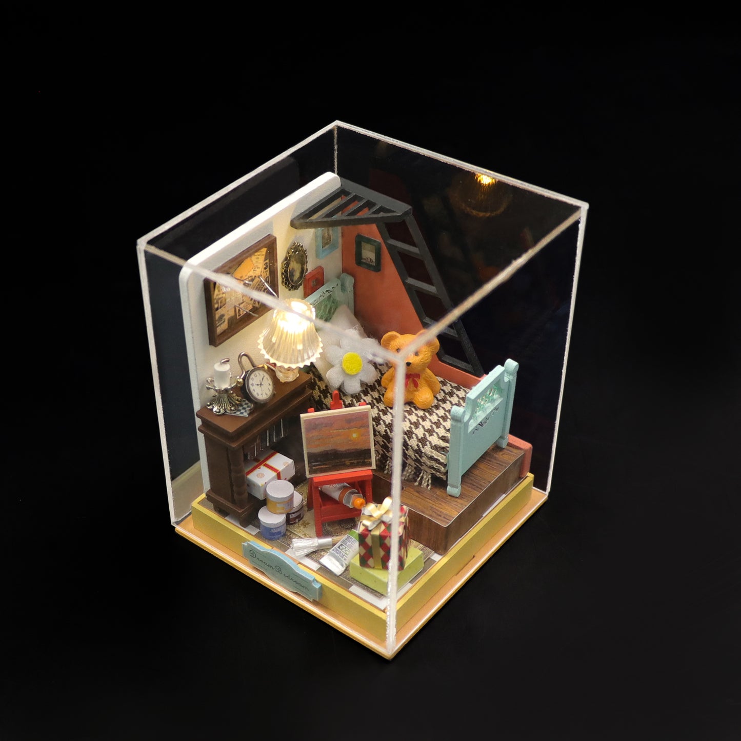 DIY "Dream Bedroom" S2302 Dollhouse Furniture Wooden Miniature Dollhouse w/ LEDs and Dust Proof Cover Toy Kits Fun Crafts