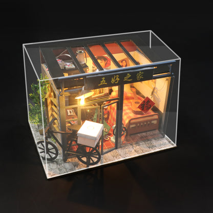 Hoomeda Wooden Miniature Dollhouse Furniture Kits ’We Are Family‘ S2221 w/Dust Proof Cover, LED Lights and Glues