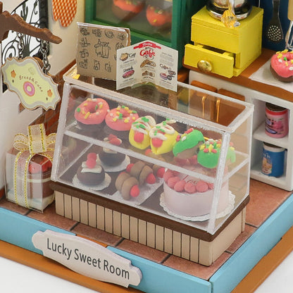 DIY "Lucky Sweet Room" S2304 Dollhouse Furniture Wooden Miniature Dollhouse w/ LEDs and Dust Proof Cover Toy Kits Fun Crafts