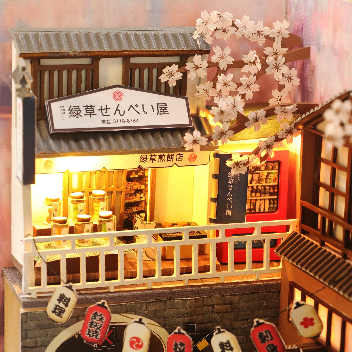 Hongda M2211 ’Sakura Holiday‘ w/LED Lights and Glues, Wooden Miniature Dollhouse Furniture Kits