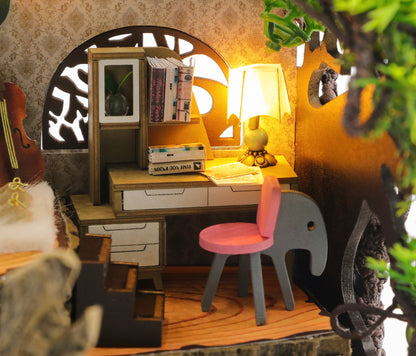 Hongda M2232 ’Forest Secret House‘ w/Dust Proof Cover, LED Lights and Glues, Wooden Miniature Dollhouse Furniture Kits