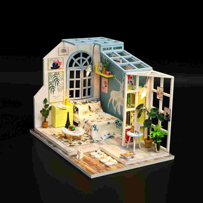 Assemble Wooden Kids Toy Miniature Dollhouse 'Family Nap' w/ LEDs and Dust Proof Cover and Glue Birthday Present