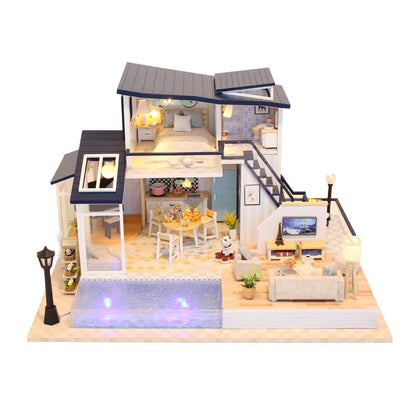 DIY Dollhouse Furniture Kits 'Mermaid Tribe‘ Wooden Miniature Dollhouse w/LED Lights, Glues and Dust Proof Cover Handmade Gifts Birthday Presents