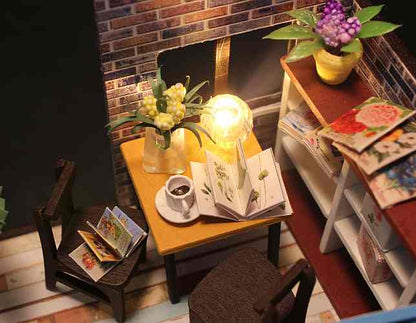 DIY Miniature Doll House 'Coffee House' w/ Glues and LEDs Handmade gifts Present, Wooden Crafts Furniture Kits (M027)
