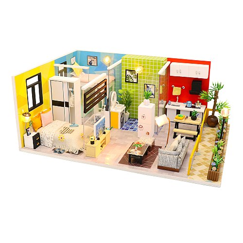 Hongda M043 ’Simple Life‘ Wooden Miniature Dollhouse w/ LEDs, Dust Proof Cover and Glues