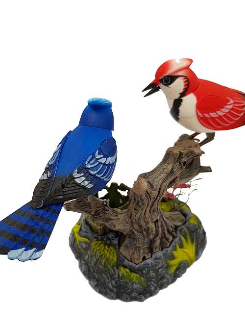 Electronic Sound-Activated Red and Blue Birds Pen Pencil Holder Unique Presents