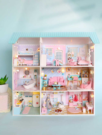 DIY Wooden Miniature "Happy Kitchen" (S2007) Doll house toy w/ LEDs, Glue and Dust Cover Birthday Gift