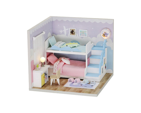 Wooden Miniature 'Sweet Dream Bedroom' (S2003) Doll house toy w/ LEDs and Dust cover Birthday Gift