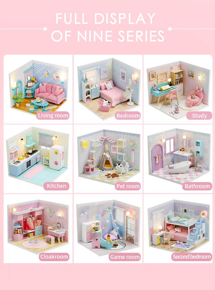 Hoomeda DIY Nine in One Combined Wooden Miniature Dollhouse w