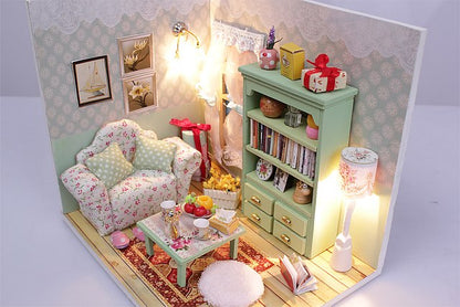 DIY Kids Toy Miniature Dollhouse w/ LEDs and Dust cover Assemble Doll House Furniture Kits Doll House Kits Craft Toys Fun Crafts Present for Kids