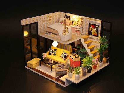 DIY M031 ’Cynthia's Holiday‘ Wooden Miniature Dollhouse w/ LED Lights and Dust Proof Cover Assemble Dollhouse