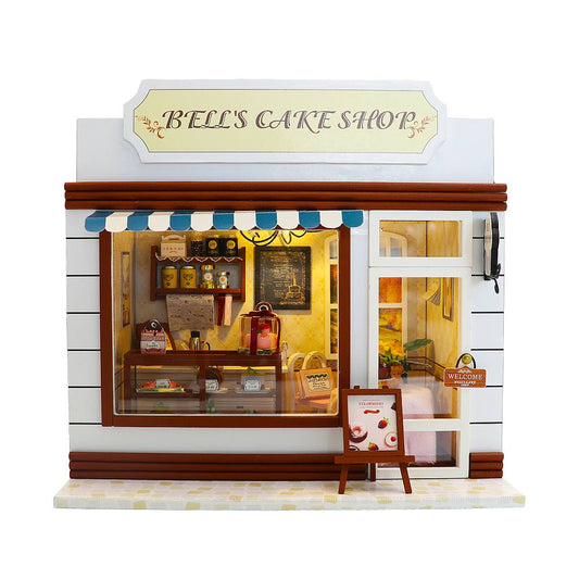 Wooden Miniature Dollhouse ’Bell's Cake Shop‘ (S2022)  w/LED Lights and Dust Proof Cover and Glue