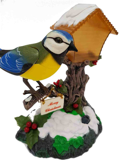 Sound Sensor Control Function Singing Cardinal Blue Tit Bird on the Tree House Home Garden Decor Children's Electronic Toy Bird Christmas Present