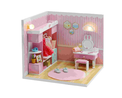DIY Wooden Miniature "Lovely Cloakroom" (S2011) Doll house toy w/ LEDs, Glue and Dust Cover Birthday Gift