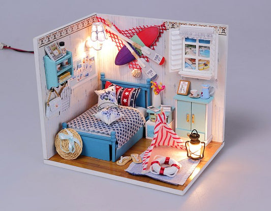 Assemble 'Brandon's Room' w/ LEDs and Dust Proof Cover DIY Doll House Furniture Wooden Miniature Dollhouse Toy Kits Fun Crafts