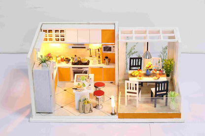 IIE CREATE Livable (K032) Assemble Wooden Miniature Dollhouse w/LEDs, Dust Proof Cover and Glues Birthday Gifts