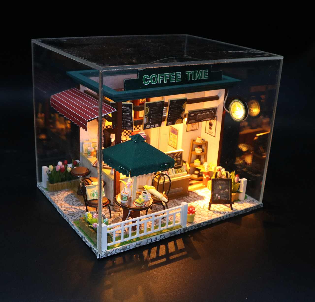 DIY Miniature Doll House "Coffee Time" Shop (C006) w/LEDs Dust-proof Cover and Glue Present for Boys and Girls Wooden Crafts