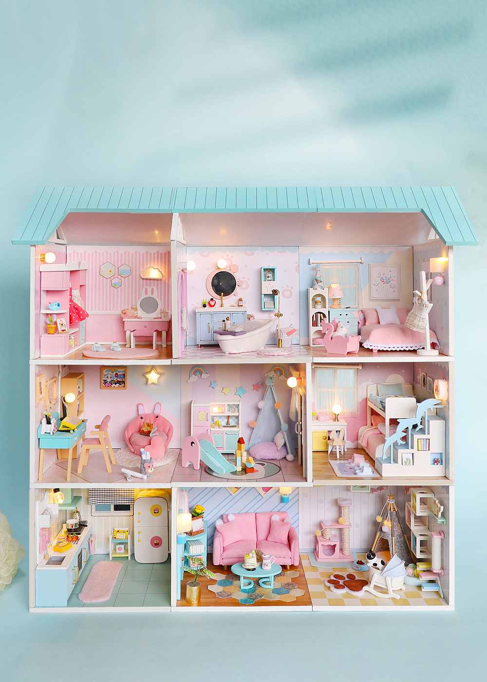 DIY Wooden Miniature "Cosy Bathroom" (S2010) Doll house toy w/ LEDs, Glue and Dust Cover Birthday Gift