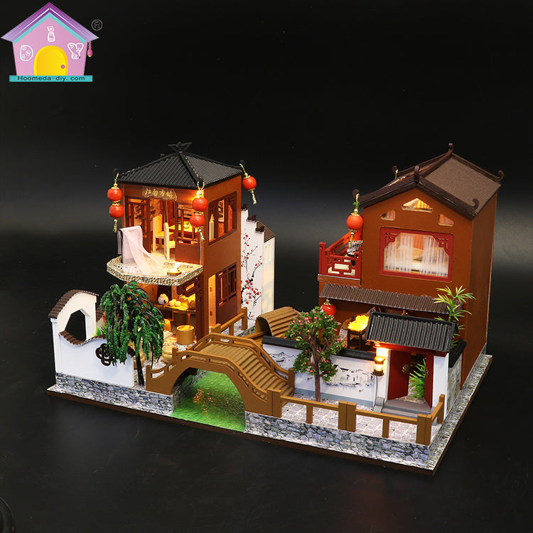 Hongda Wooden Dollhouse Furniture Kits "Poems and Dreams" (L902) w/LED Lights, Dust Cover and Glues Handmade Gifts Birthday Presents