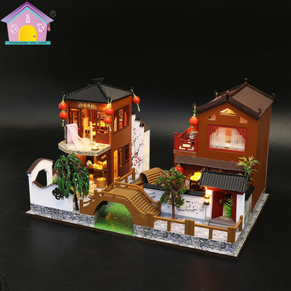 Wooden Dollhouse Furniture Kits "Poems and Dreams" (L902) w/LED Lights, Dust Cover and Glues Handmade Gifts Birthday Presents
