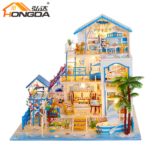 Dollhouse Furniture Kits (L906) 'Romantic Aegean Sea‘ w/Dust Cover and Glues Handmade Gifts Birthday Presents