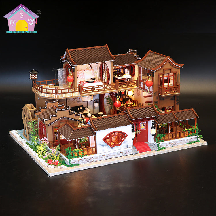 Hongda "A Splendid Family" (L905) Wooden Dollhouse w/LED Lights, Dust Cover and Glues Handmade Gifts Birthday Presents