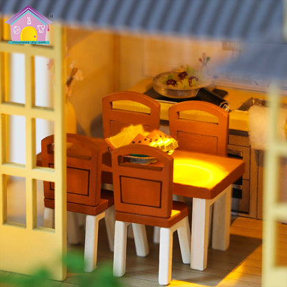 Hongda Dollhouse Furniture Kits (L907) 'The Secret Story‘ w/ LED Lights, Dust Cover and Glues Wooden Miniature Doll House  Handmade Gifts Birthday Presents