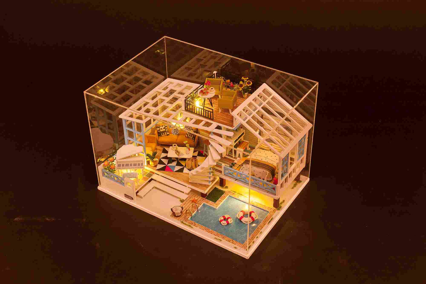 IIE CREATE Crete Holiday (K045) Assemble Wooden Miniature Dollhouse w/LEDs and Glues Birthday Anniversary Gifts