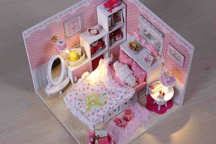 Wooden Kids Toy Miniature Dollhouse M001 'Angel's Dream' w/ LEDs, Dust Proof Cover and Glue Unique Girl Presents