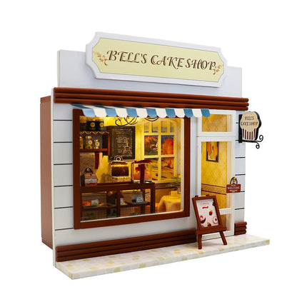 Wooden Miniature Dollhouse ’Bell's Cake Shop‘ (S2022)  w/LED Lights and Dust Proof Cover and Glue