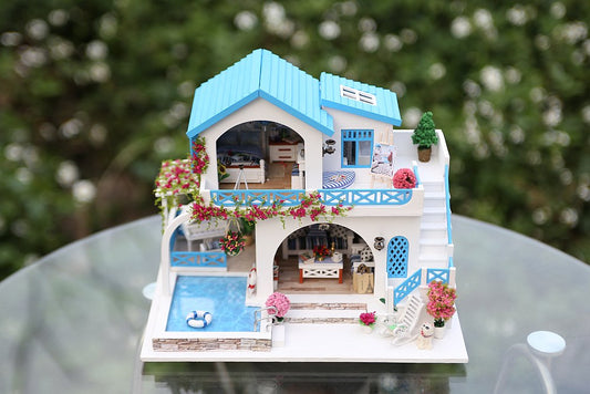 DIY Dollhouse Blue and White Town (K015) iie Create Wooden Miniature Dollhouse Birthday Anniversary Gifts