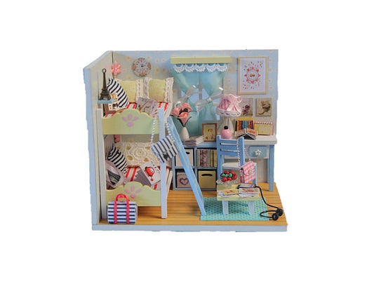 D014 'Youth Ever' Wooden Kids Toy Miniature Dollhouse w/ LED Lights, Dust Proof Cover and Glue